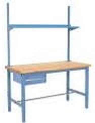 Global Industrial 60 "W X 30" D Workbench ، 1-5/8 "حافة السلامة من القيقب السميكة مع درج ، مستقيم ، رف ، أزرق in Saudi Arabia