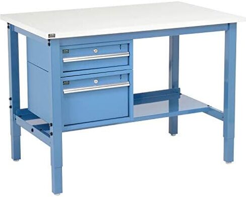 Global Industrial 48 "W X 30" D Workbench ، 1-1/4 "ESD SPIPE SPEAD EDGE مع الأدراج والرف والأزرق in Saudi Arabia