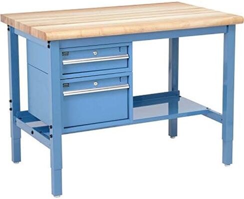 Global Industrial 48 "W X 30" D Workbench ، 1-3/4 "سلامة سطح القيقب السميك مع الأدراج والرف ، الأزرق in Saudi Arabia