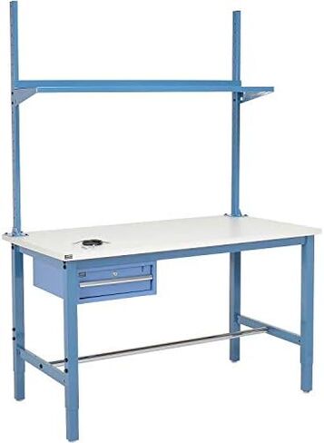 Global Industrial 60 "W x 36" D Workbench ، 1-5/8 "ESD SPAPED EDGE مع درج ، مستقيم ورف ، أزرق in Saudi Arabia