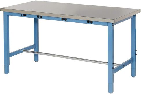 Global Industrial 48" W x 30" D Adjustable Height Workbench, Power Apron, 1-1/2" Thick Stainless Steel Square Edge, Blue in Saudi Arabia