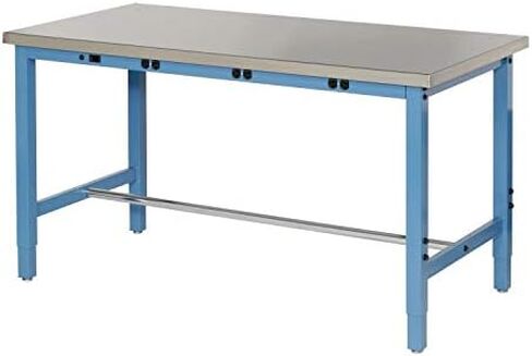 Global Industrial 48" W x 30" D Adjustable Height Workbench, Power Apron, 1-1/2" Thick Stainless Steel Square Edge, Blue in Saudi Arabia