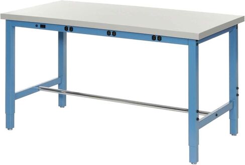 Global Industrial 96" Wx30 D Adjustable Height Workbench, Power Apron, 1-5/8" Thick Plastic Laminate Square Edge, Blue in Saudi Arabia