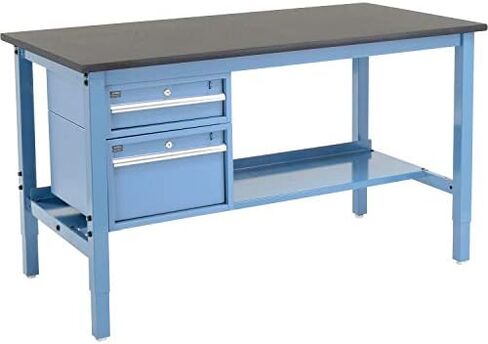 Global Industrial 72 "W X 30" D Workbench ، 1 "حافة أمان راتنجات الفينول السميكة مع الأدراج والرف ، الأزرق in Kuwait