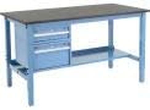 Global Industrial 72 "W X 30" D Workbench ، 1 "حافة أمان راتنجات الفينول السميكة مع الأدراج والرف ، الأزرق in Kuwait