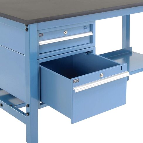 Global Industrial 72 "W X 30" D Workbench ، 1 "حافة أمان راتنجات الفينول السميكة مع الأدراج والرف ، الأزرق in Kuwait