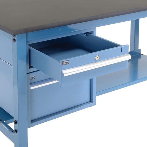 Global Industrial 72 "W X 30" D Workbench ، 1 "حافة أمان راتنجات الفينول السميكة مع الأدراج والرف ، الأزرق in Kuwait