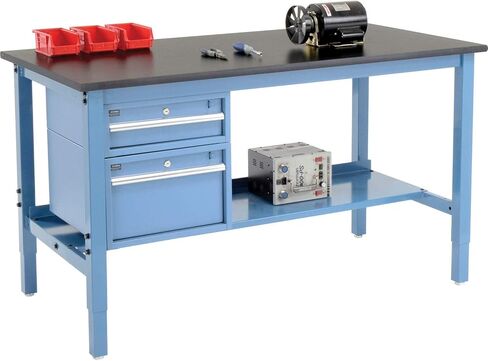 Global Industrial 72 "W X 30" D Workbench ، 1 "حافة أمان راتنجات الفينول السميكة مع الأدراج والرف ، الأزرق in Kuwait