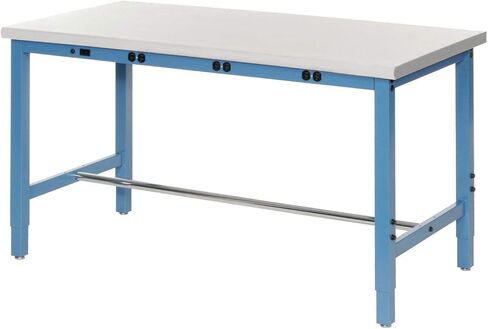 Global Industrial 60" W x 36" D Adjustable Height Workbench, Power Apron, 1-1/4" Thick ESD Laminate Safety Edge, Blue in Saudi Arabia