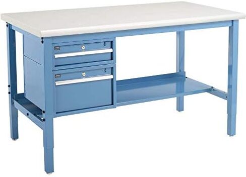 Global Industrial 60 "W X 30" D Workbench ، 1-5/8 "حافة سلامة الصفائح البلاستيكية السميكة مع الأدراج والرف ، الأزرق in Saudi Arabia
