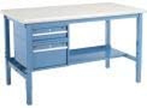 Global Industrial 60 "W X 30" D Workbench ، 1-5/8 "حافة سلامة الصفائح البلاستيكية السميكة مع الأدراج والرف ، الأزرق in Saudi Arabia