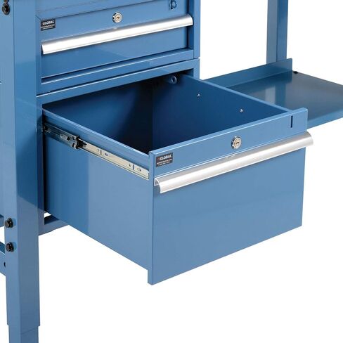 Global Industrial 60 "W X 30" D Workbench ، 1-5/8 "حافة سلامة الصفائح البلاستيكية السميكة مع الأدراج والرف ، الأزرق in Saudi Arabia