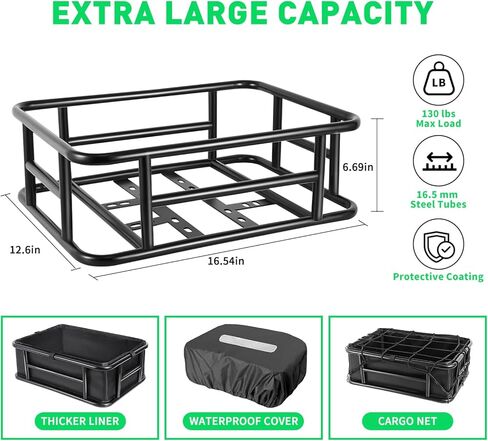 Lambolt Rear Rack Bike Basket for E-Bikes & Bikes - Heavy-Duty Bicycle Basket with Waterproof Liner, Cargo Net & Rain Cover - Great for Groceries, Dogs, Pets & Daily Commutes in Saudi Arabia