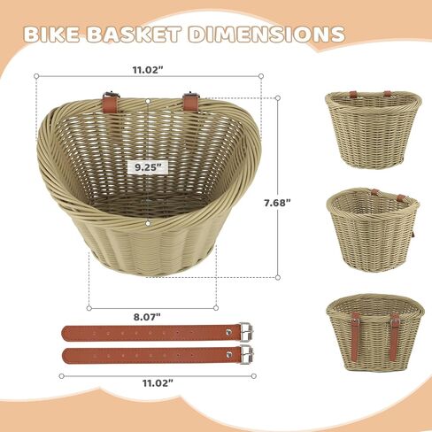ZUKKA Bike Basket Front Adult Bike Basket for Women Front Woven Waterproof Basket with Adjustable Leather Straps Storage Bicycley Basket for Cruiser Bike Folding Bike Commuter Bike in Saudi Arabia