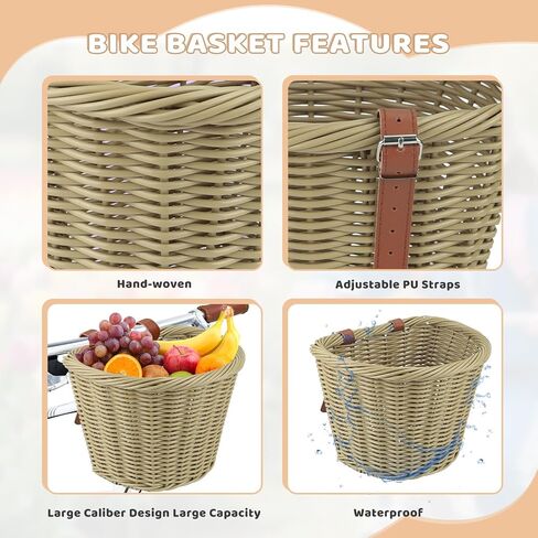 ZUKKA Bike Basket Front Adult Bike Basket for Women Front Woven Waterproof Basket with Adjustable Leather Straps Storage Bicycley Basket for Cruiser Bike Folding Bike Commuter Bike in Saudi Arabia