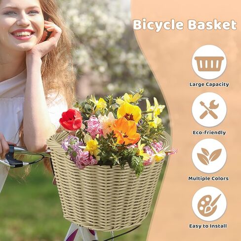 ZUKKA Bike Basket Front Adult Bike Basket for Women Front Woven Waterproof Basket with Adjustable Leather Straps Storage Bicycley Basket for Cruiser Bike Folding Bike Commuter Bike in Saudi Arabia