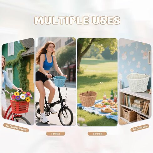 ZUKKA Bike Basket Front Adult Bike Basket for Women Front Woven Waterproof Basket with Adjustable Leather Straps Storage Bicycley Basket for Cruiser Bike Folding Bike Commuter Bike in Saudi Arabia
