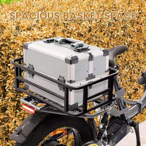 AWQM سلة Ebike كبيرة ، سلة دراجة كهربائية معدنية مقاومة للماء ، ومسكلة تجميع الدراجة السريعة رف البضائع الخلفية للنزهة والحيوانات الأليفة والرياضة in Saudi Arabia