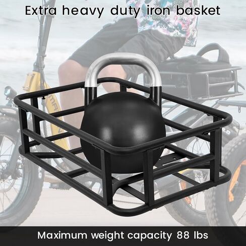 AWQM سلة Ebike كبيرة ، سلة دراجة كهربائية معدنية مقاومة للماء ، ومسكلة تجميع الدراجة السريعة رف البضائع الخلفية للنزهة والحيوانات الأليفة والرياضة in Saudi Arabia