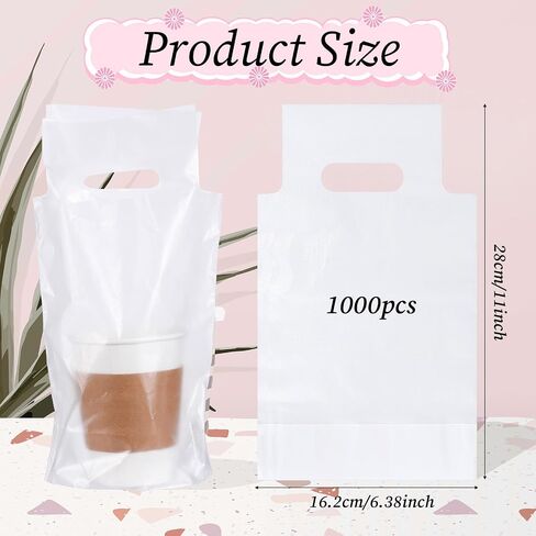 1000 PCS شرب شرب للتسليم ، وتوصيل كوب الناقل مع مقبض حاوية القهوة المحمولة لعصير مشروبات القهوة （6 × 11 بوصة） in Saudi Arabia