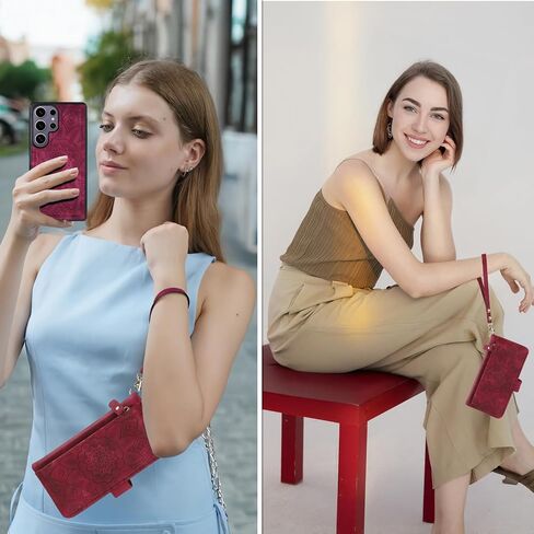 Harryshell Compatible with Samsung Galaxy S25 Ultra Wallet Detachable Magnetic Phone Case Wireless Charging [RFID Blocking] Card Slots, Cash Zipper Pocket Wrist Strap 6.9" (Floral Blue Green) in Saudi Arabia