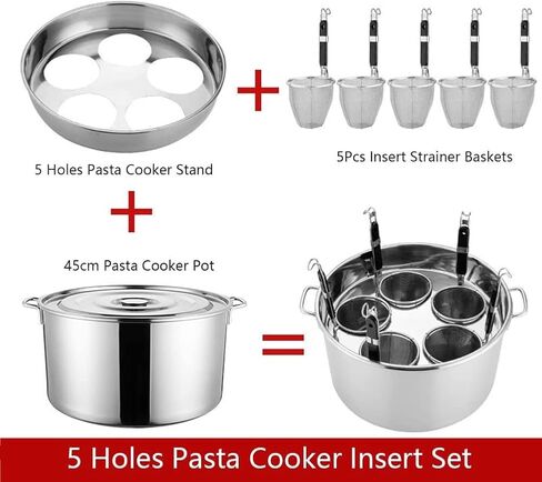 Pasta Cooker Noodle Boiler,Stainless Steel 5 Holes Insert Set,Pot with 5 Insert Strainer Basket in Saudi Arabia