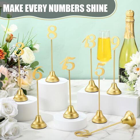 MAITYS 15 PCS أرقام الجدول المعدنية 1-15 رقم الجدول يقف لحفل الزفاف 8 بوصة الحفلات علامة على مقعد مع قاعدة شديدة التحمل للآدانات حفلات حفلات الأحداث (البرونز) (البرونز) in Saudi Arabia