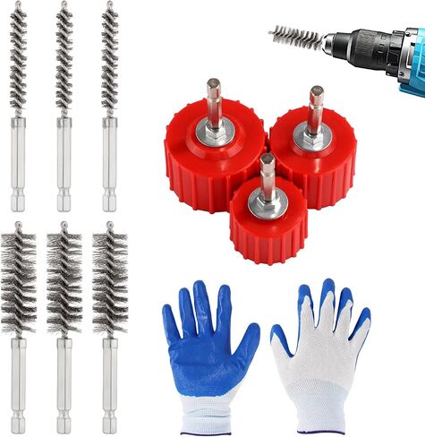 10pcs منظف أنابيب النحاس النحاسية مجموعة من فرشاة أنابيب 1/2 "3/4" 1 "و 6pcs مجموعة منظف أنابيب الأنبوب المعدنية مع قفازات لتنظيف أنابيب الأدوات النحاسية بتنظيف بتنظيف. in Saudi Arabia