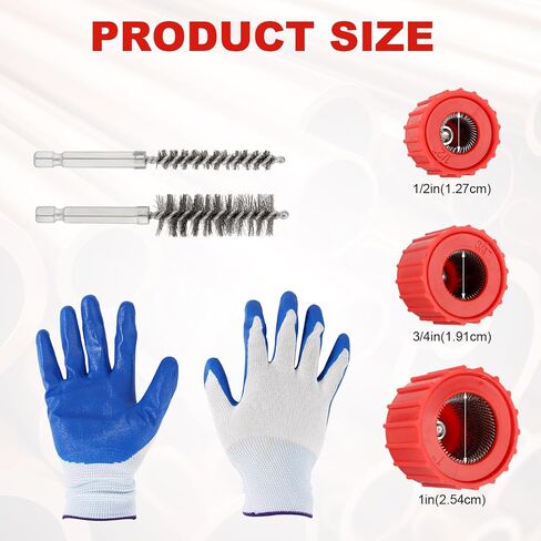10pcs منظف أنابيب النحاس النحاسية مجموعة من فرشاة أنابيب 1/2 "3/4" 1 "و 6pcs مجموعة منظف أنابيب الأنبوب المعدنية مع قفازات لتنظيف أنابيب الأدوات النحاسية بتنظيف بتنظيف. in Saudi Arabia