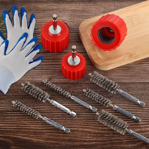 10pcs منظف أنابيب النحاس النحاسية مجموعة من فرشاة أنابيب 1/2 "3/4" 1 "و 6pcs مجموعة منظف أنابيب الأنبوب المعدنية مع قفازات لتنظيف أنابيب الأدوات النحاسية بتنظيف بتنظيف. in Saudi Arabia