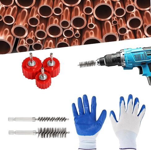 10pcs منظف أنابيب النحاس النحاسية مجموعة من فرشاة أنابيب 1/2 "3/4" 1 "و 6pcs مجموعة منظف أنابيب الأنبوب المعدنية مع قفازات لتنظيف أنابيب الأدوات النحاسية بتنظيف بتنظيف. in Saudi Arabia