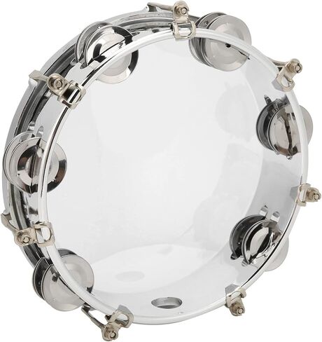 8in Tambourine Adjustable Tone Hand Drum Hand Held Percussion Educational Musical Instrument Cymbal Bells Double Row Jingle Bells with Drum Key(Transparent) in Kuwait