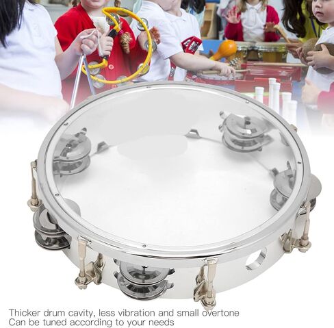 8in Tambourine Adjustable Tone Hand Drum Hand Held Percussion Educational Musical Instrument Cymbal Bells Double Row Jingle Bells with Drum Key(Transparent) in Kuwait