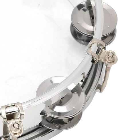 8in Tambourine Adjustable Tone Hand Drum Hand Held Percussion Educational Musical Instrument Cymbal Bells Double Row Jingle Bells with Drum Key(Transparent) in Kuwait