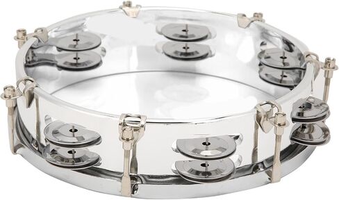 8in Tambourine Adjustable Tone Hand Drum Hand Held Percussion Educational Musical Instrument Cymbal Bells Double Row Jingle Bells with Drum Key(Transparent) in Kuwait