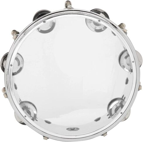 8in Tambourine Adjustable Tone Hand Drum Hand Held Percussion Educational Musical Instrument Cymbal Bells Double Row Jingle Bells with Drum Key(Transparent) in Kuwait
