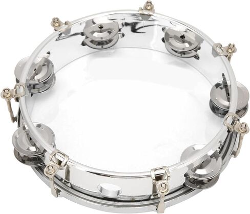 8in Tambourine Adjustable Tone Hand Drum Hand Held Percussion Educational Musical Instrument Cymbal Bells Double Row Jingle Bells with Drum Key(Transparent) in Kuwait