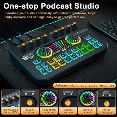 حزمة معدات البودكاست ، مع خلاط صوت بطاقة الصوت الحية ، مجهزة بميكروفون 3.5 مم ، حزمة ميكروفون بودكاست لإنشاء محتوى البث ، والتسجيل ، والغناء ، والبث المباشر in Kuwait