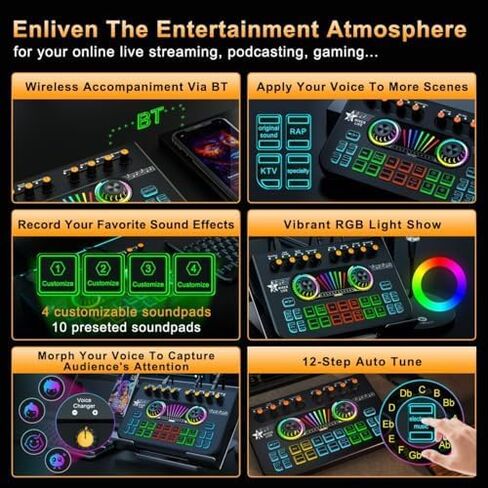 حزمة معدات البودكاست ، مع خلاط صوت بطاقة الصوت الحية ، مجهزة بميكروفون 3.5 مم ، حزمة ميكروفون بودكاست لإنشاء محتوى البث ، والتسجيل ، والغناء ، والبث المباشر in Kuwait