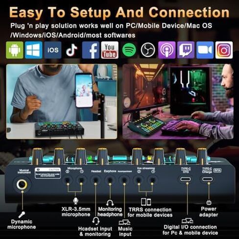 حزمة معدات البودكاست ، مع خلاط صوت بطاقة الصوت الحية ، مجهزة بميكروفون 3.5 مم ، حزمة ميكروفون بودكاست لإنشاء محتوى البث ، والتسجيل ، والغناء ، والبث المباشر in Kuwait