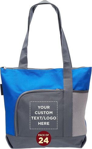 خصم العروض الترويجية المخصصة Go Getter Sport Tote Beach Pags - 24 Pack - شعار مخصص ، نص - Disc Golf ، حقيبة مغامرات في الهواء الطلق مع جيب السوستة - الأزرق in Saudi Arabia