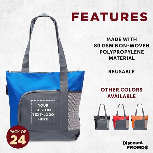 خصم العروض الترويجية المخصصة Go Getter Sport Tote Beach Pags - 24 Pack - شعار مخصص ، نص - Disc Golf ، حقيبة مغامرات في الهواء الطلق مع جيب السوستة - الأزرق in Saudi Arabia