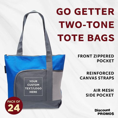 خصم العروض الترويجية المخصصة Go Getter Sport Tote Beach Pags - 24 Pack - شعار مخصص ، نص - Disc Golf ، حقيبة مغامرات في الهواء الطلق مع جيب السوستة - الأزرق in Saudi Arabia