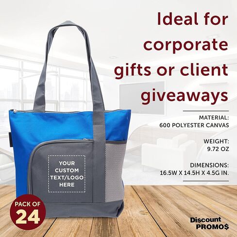 خصم العروض الترويجية المخصصة Go Getter Sport Tote Beach Pags - 24 Pack - شعار مخصص ، نص - Disc Golf ، حقيبة مغامرات في الهواء الطلق مع جيب السوستة - الأزرق in Saudi Arabia