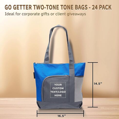 خصم العروض الترويجية المخصصة Go Getter Sport Tote Beach Pags - 24 Pack - شعار مخصص ، نص - Disc Golf ، حقيبة مغامرات في الهواء الطلق مع جيب السوستة - الأزرق in Saudi Arabia