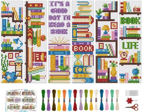BEUNITONE 6 Pcs Cartoon Cross Stitch Bookmark Kit for Beginners Cute Animals Counted Cross Stitch Kit Embroidery Bookmarks with Instruction Stamped Bookmarks Handmade for Crafts Book Lovers 8.5''x3'' in Saudi Arabia