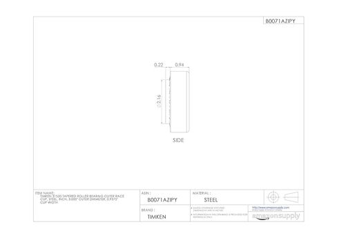 Timken 31520 مدبب أسطوانة تحمل كوب السباق الخارجي ، الفولاذ ، بوصة ، 3.000 "قطر خارجي ، 0.9375" عرض كوب in Saudi Arabia