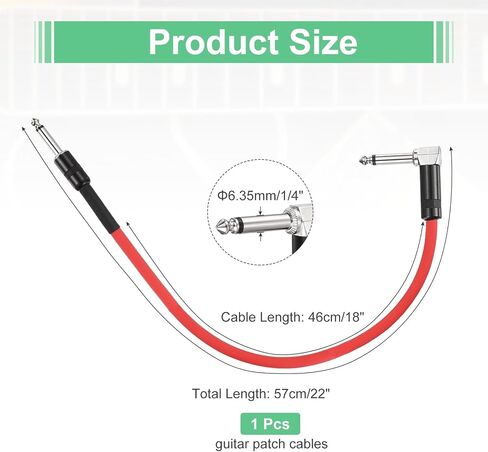 Meccanixity 1 PCS Guitar Patch Cables 22 بوصة سلك دواسة اللوحة 1/4 بوصة معدنية مستقيمة TS الزاوية اليمنى من الغيتار تصحيح الحبل الكابل لخلط تأثير الأداة ، Red in Kuwait