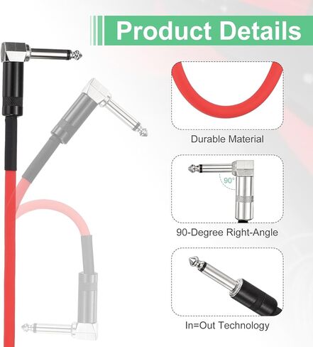 Meccanixity 1 PCS Guitar Patch Cables 22 بوصة سلك دواسة اللوحة 1/4 بوصة معدنية مستقيمة TS الزاوية اليمنى من الغيتار تصحيح الحبل الكابل لخلط تأثير الأداة ، Red in Kuwait