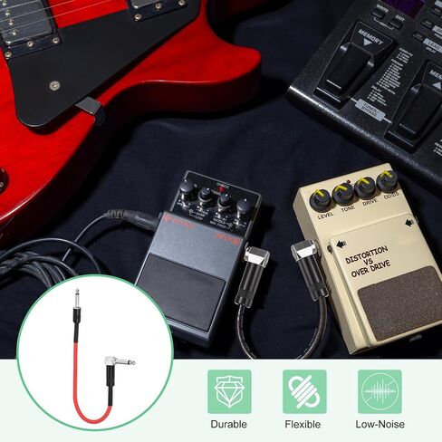 Meccanixity 1 PCS Guitar Patch Cables 22 بوصة سلك دواسة اللوحة 1/4 بوصة معدنية مستقيمة TS الزاوية اليمنى من الغيتار تصحيح الحبل الكابل لخلط تأثير الأداة ، Red in Kuwait